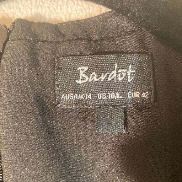 Bardot Dress 10 Black Midi Deep Plunge Lace Up Sexy Sheer Lace Cocktail Party - Picture 7 of 12